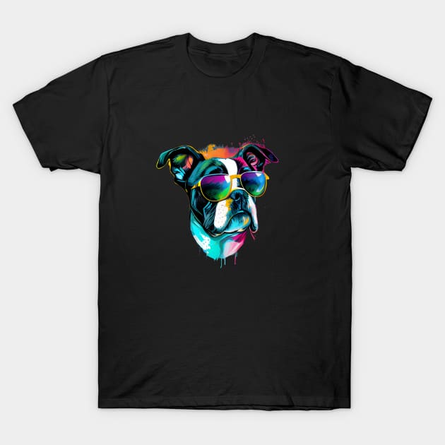 Colourful cool bulldog dog with sunglasses T-Shirt by MLArtifex